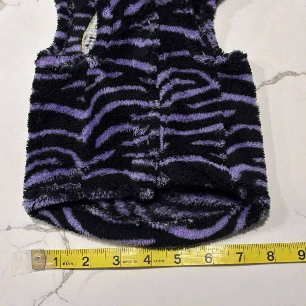 Fleece Dog Coat Jacket Sequins Peace Sign Tiger Striped Purple Black Gold Size S